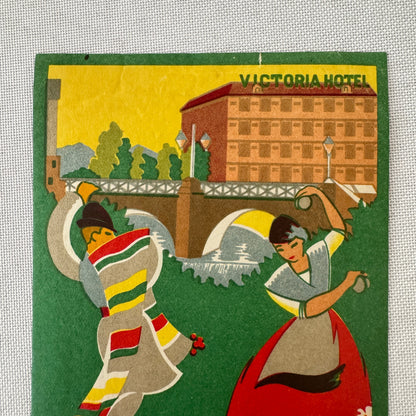 Vintage Hotel Travel Luggage Label Murcia Spain Hotel Victoria Spanish