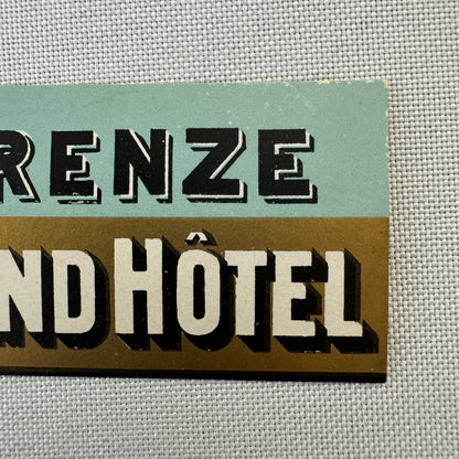 Vintage Hotel Travel Label Hotel Firenze Grand Hotel Florence Italy Italian