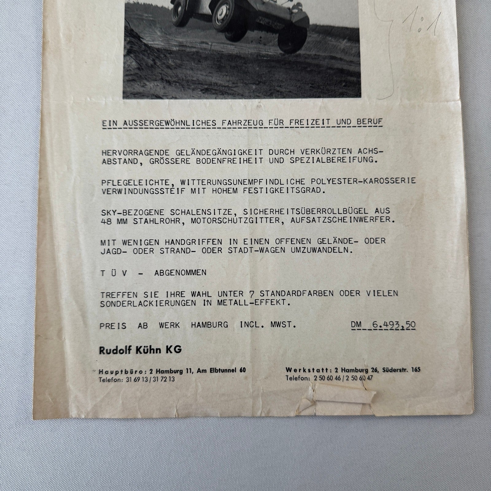 Haz Buggy Dune Buggy Vintage Brochure Flyer Advertisement Ephemera Car GERMAN