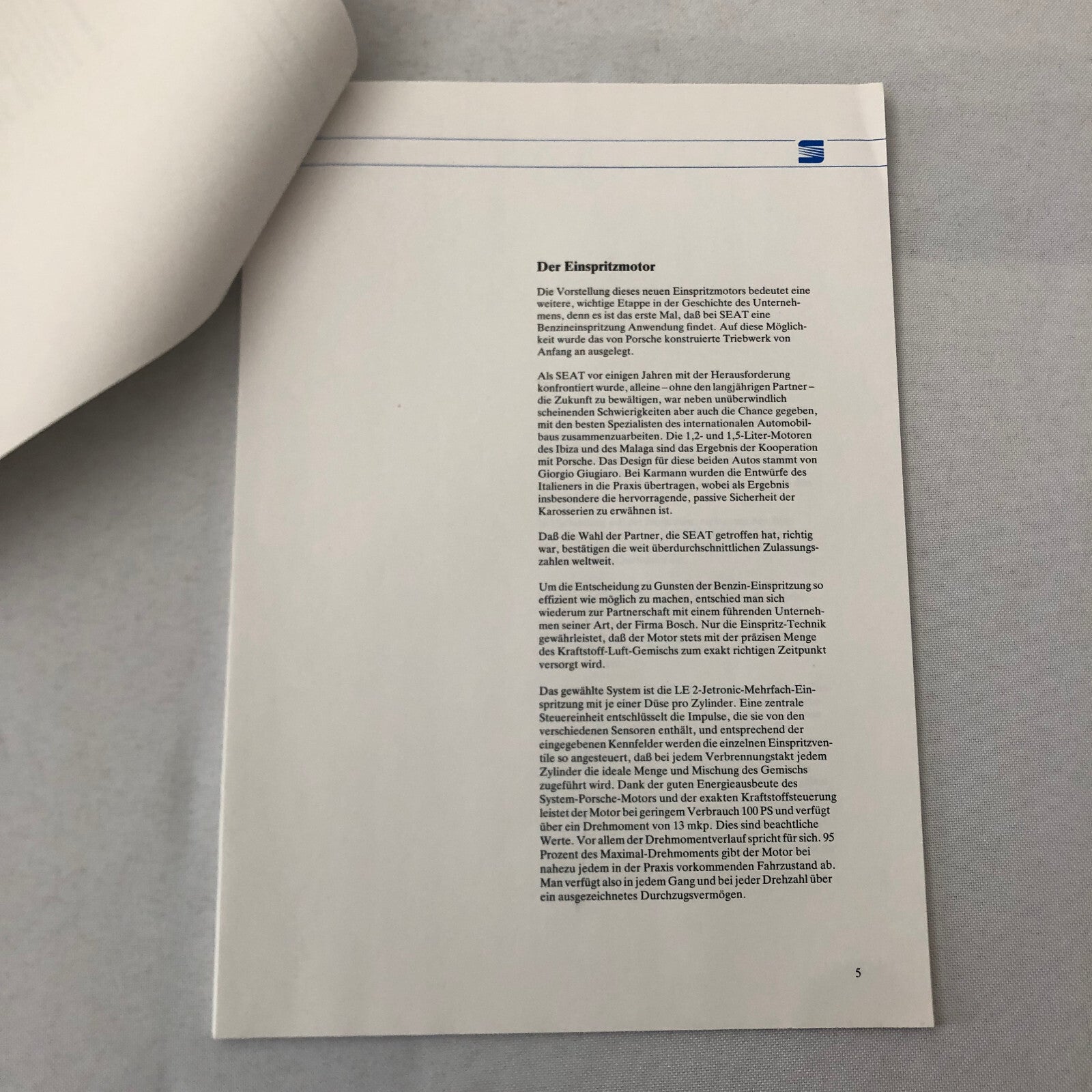 1987 SEAT Malaga Injection Car Press Kit Photos Brochure GERMAN Text