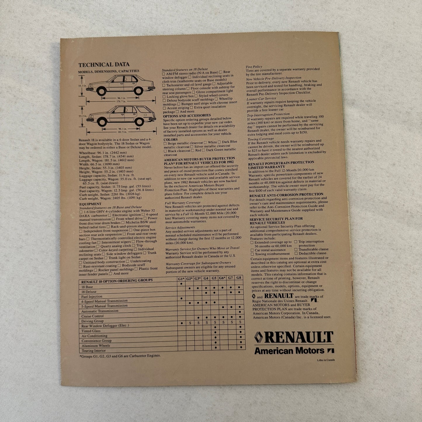 Renault 18 Sedan and Station Wagon Sales Brochure Catalog Vintage Advertising