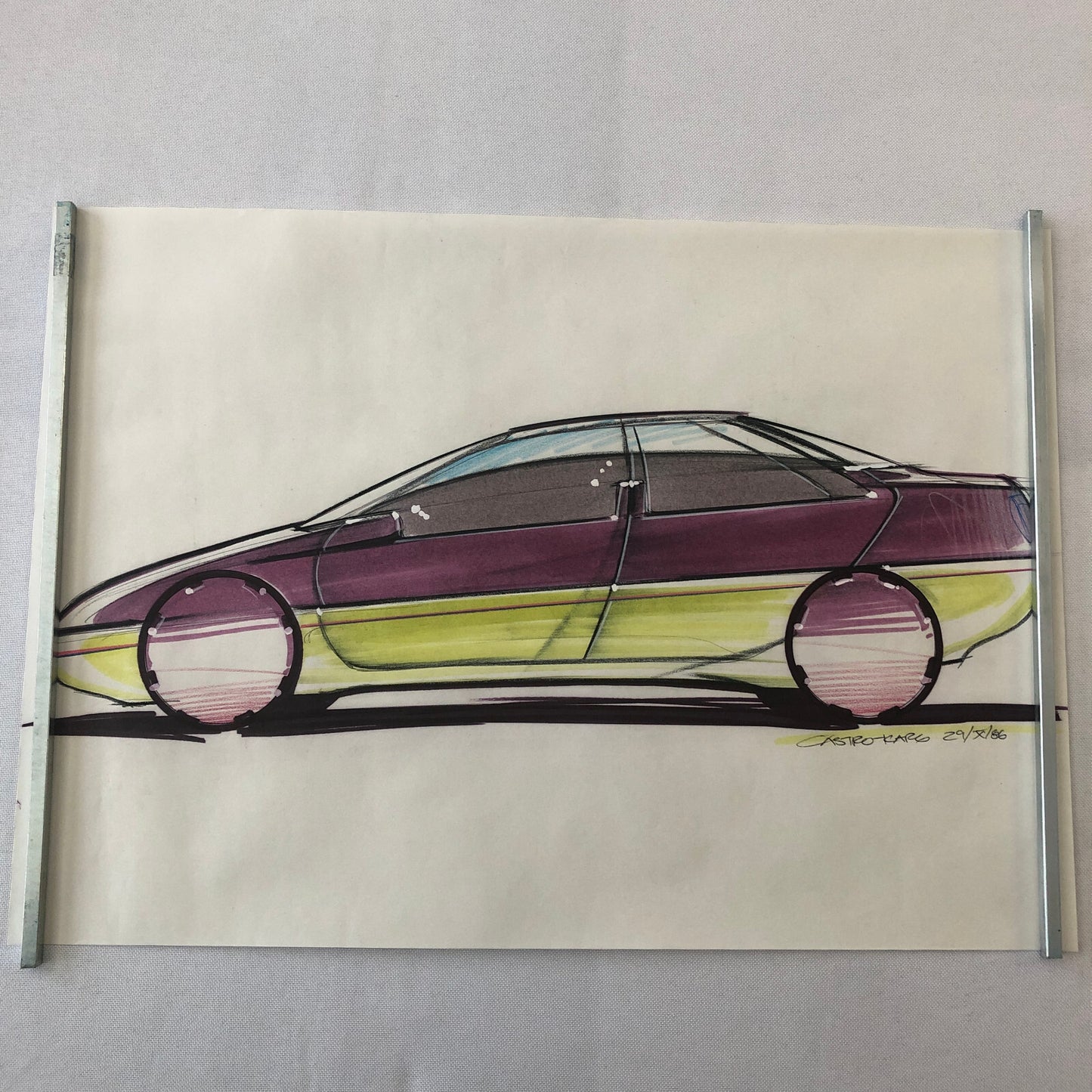 Car Styling Concept Illustration Art Drawing Sketch Vintage Signed 1986