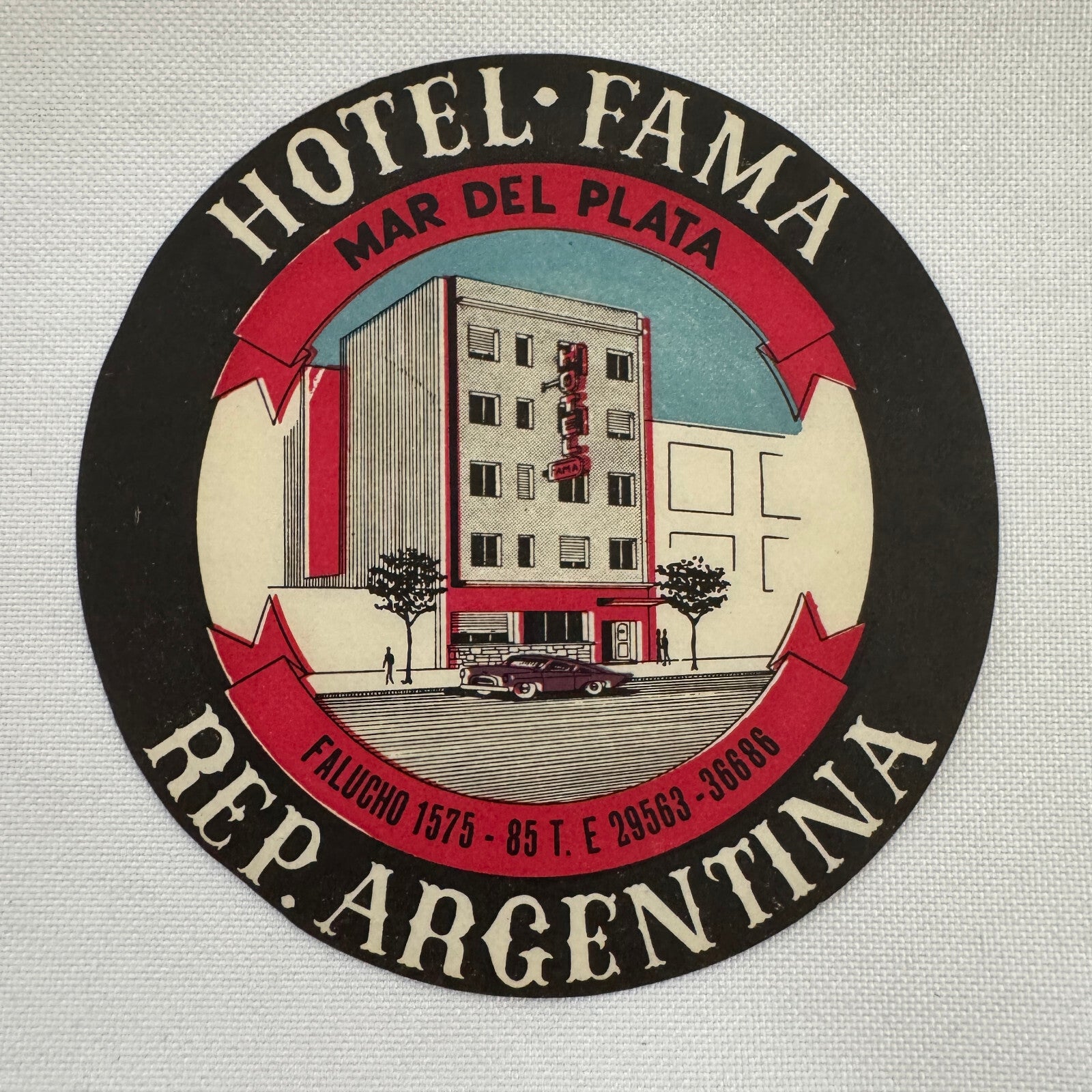 Vintage Hotel Travel Luggage Label Argentina Hotel Fama Mar Del Plata Argentine