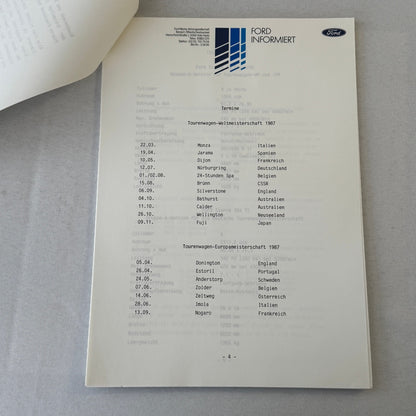 1987 Ford Sierra Cosworth XR4Ti Racing Team Press Kit Photos GERMAN