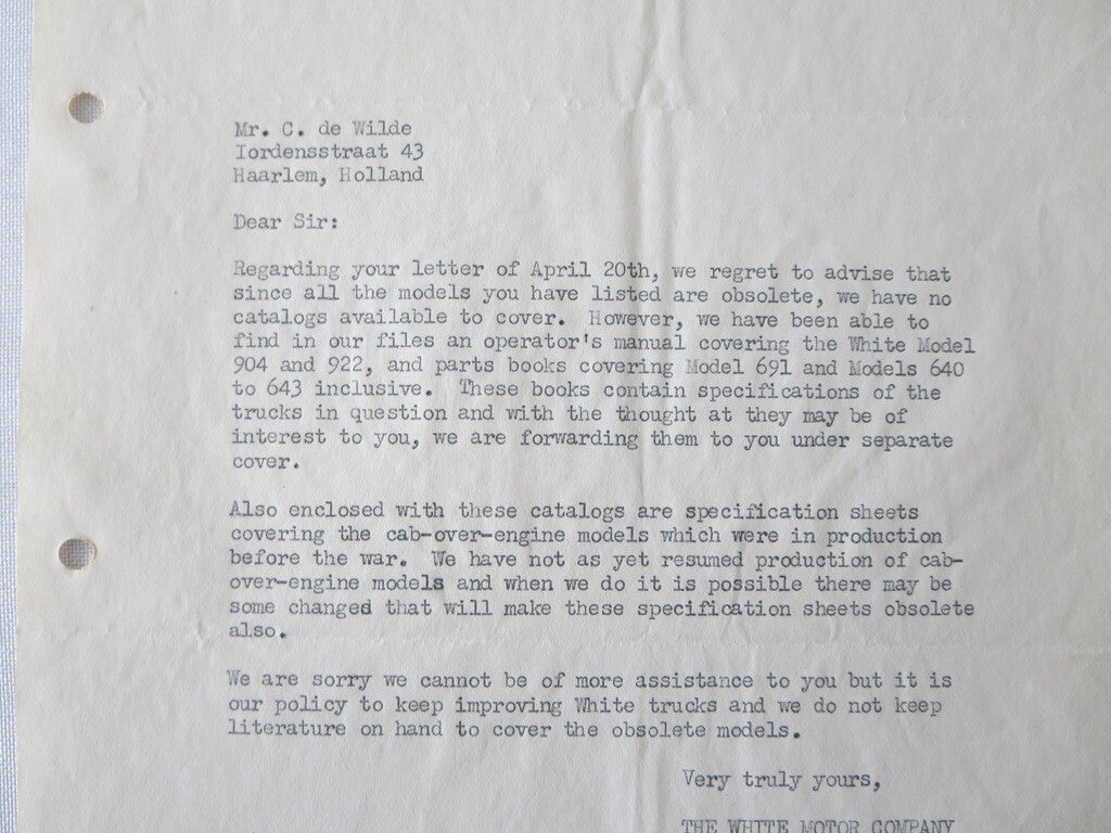 1946 White Motor Company Letter Letterhead Document White Truck 