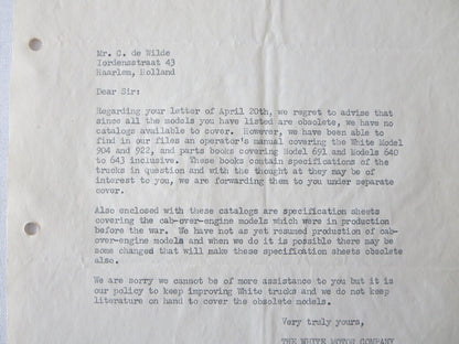 1946 White Motor Company Letter Letterhead Document White Truck 