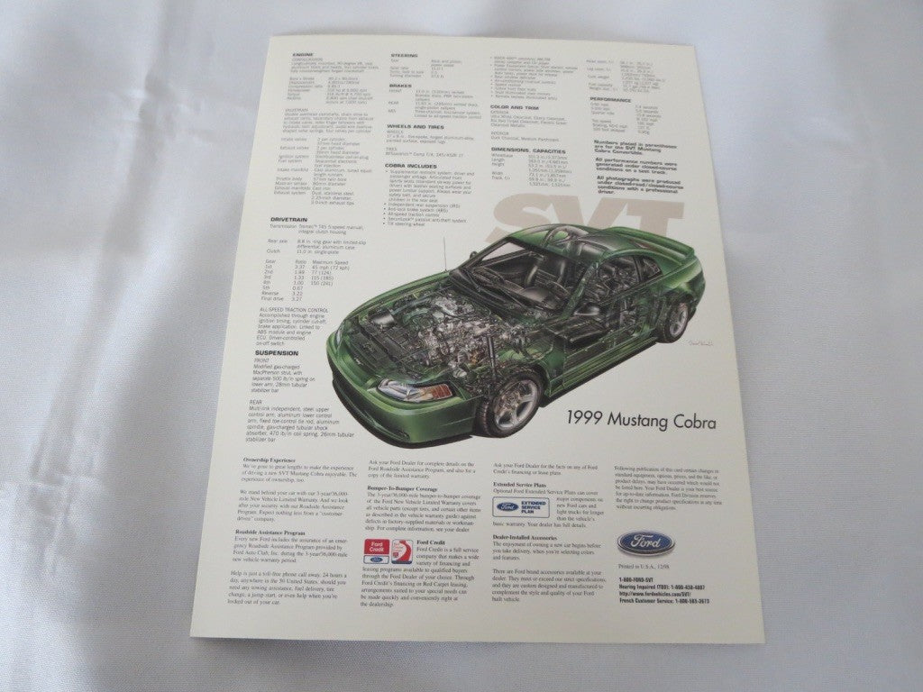 1999 Ford Mustang SVT Cobra Sales Brochure Advertising