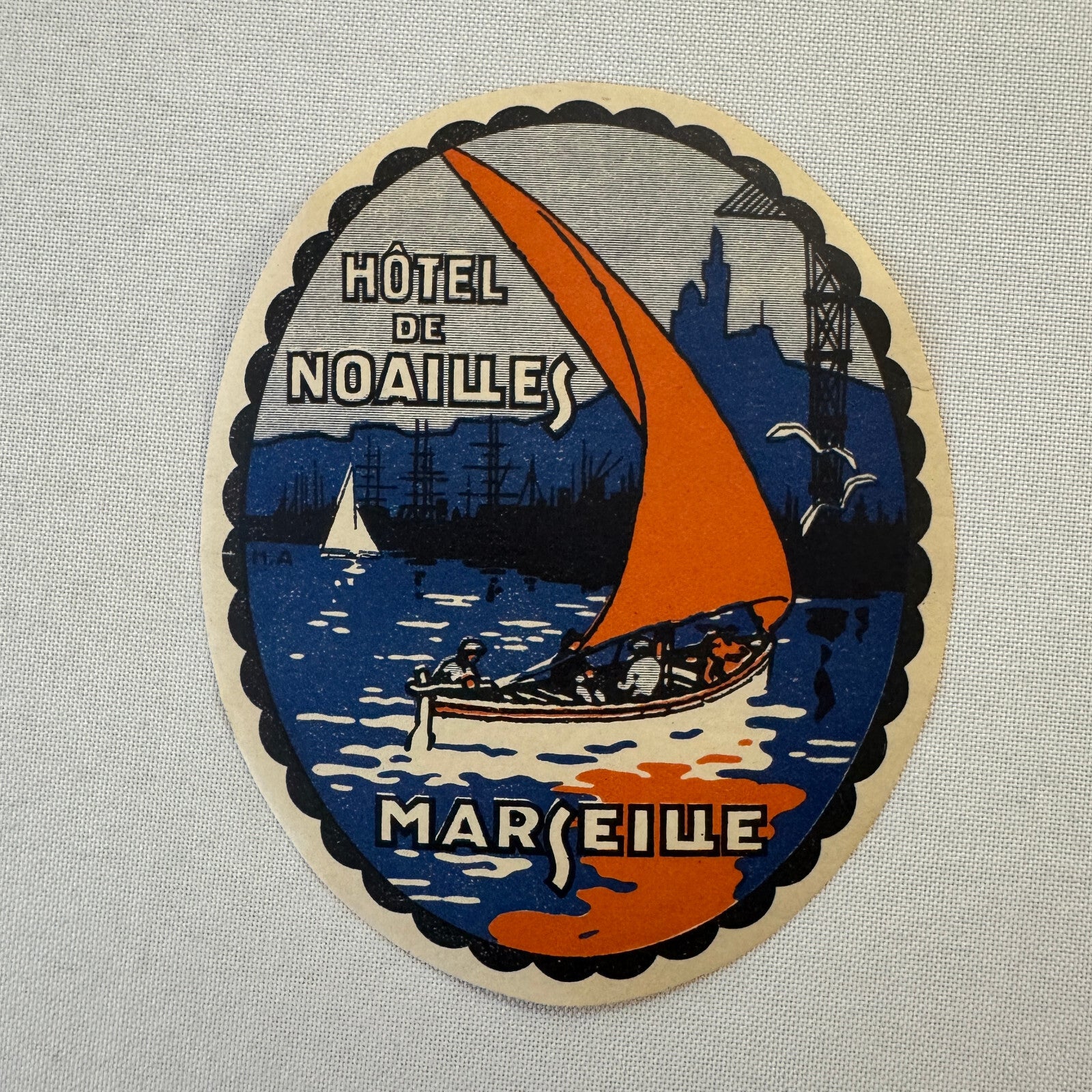 Vintage Hotel Travel Label Hotel de Noailles Marseille France French