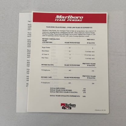 1997 CART Marlboro Team Penske Racing Press Kit Paul Tracy Al Unser Jr