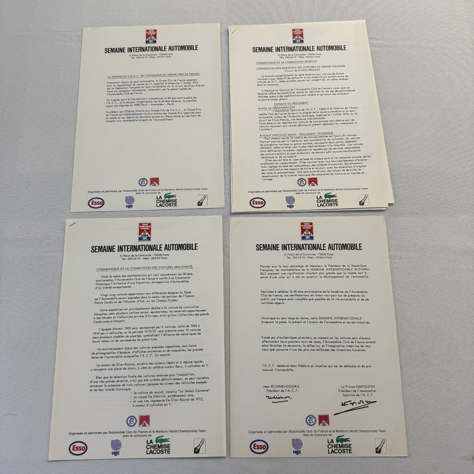 1974 Automobile Club de France 80th Anniversary Press KIt Brochure Bugatti +