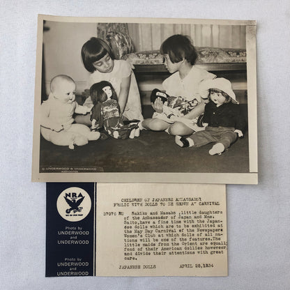 Press Photo Photograph Children of Japanese Ambassador Play with Dolls 1934