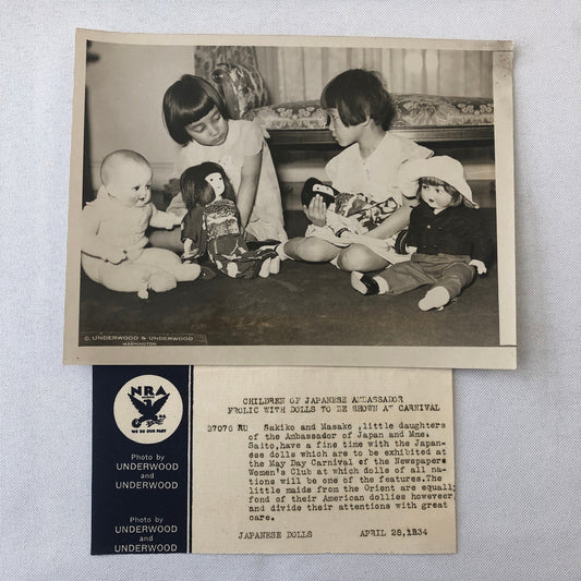 Press Photo Photograph Children of Japanese Ambassador Play with Dolls 1934