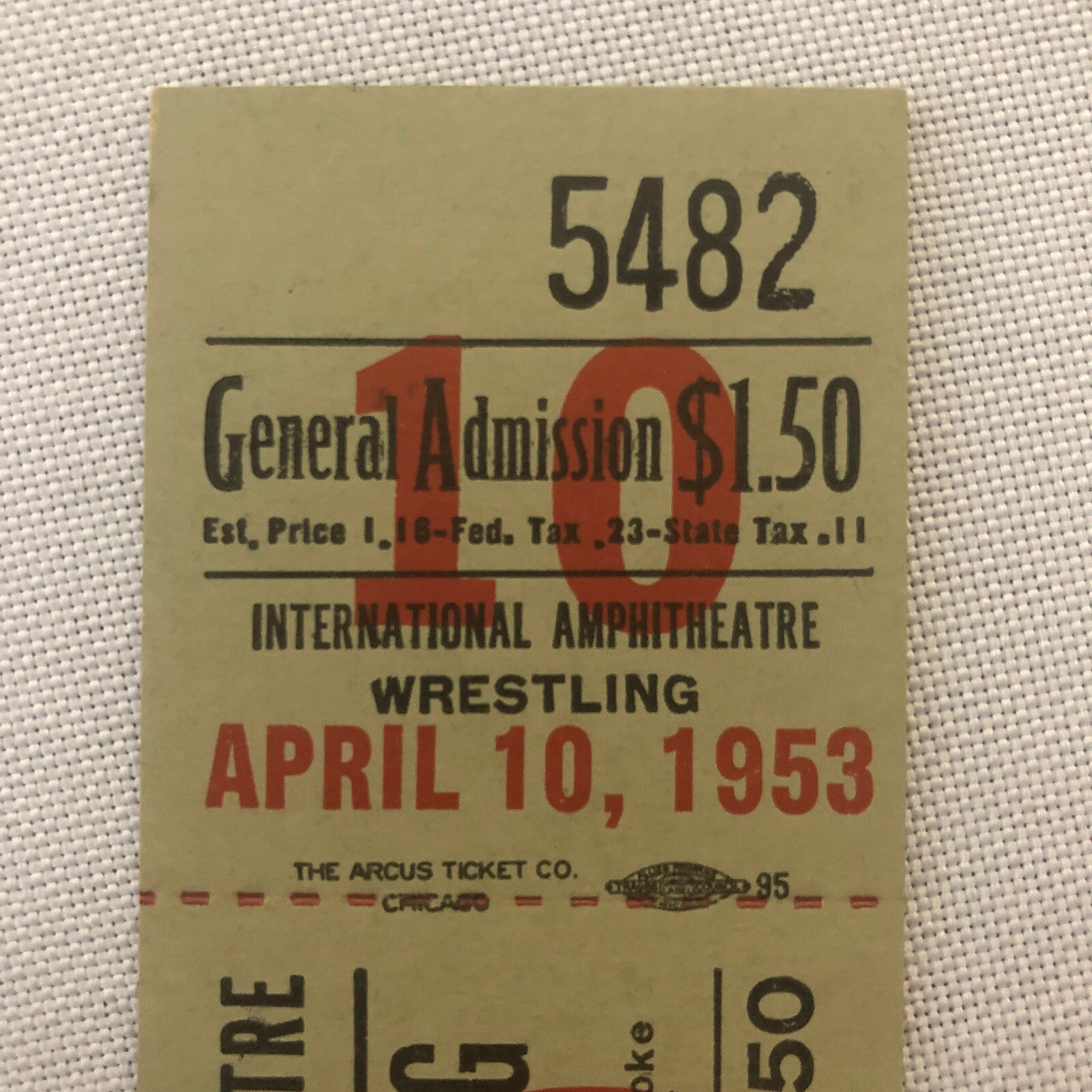 1953 Chicago Wrestling Show Ticket Original Fred Kohler Promoter
