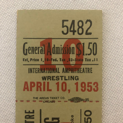 1953 Chicago Wrestling Show Ticket Original Fred Kohler Promoter