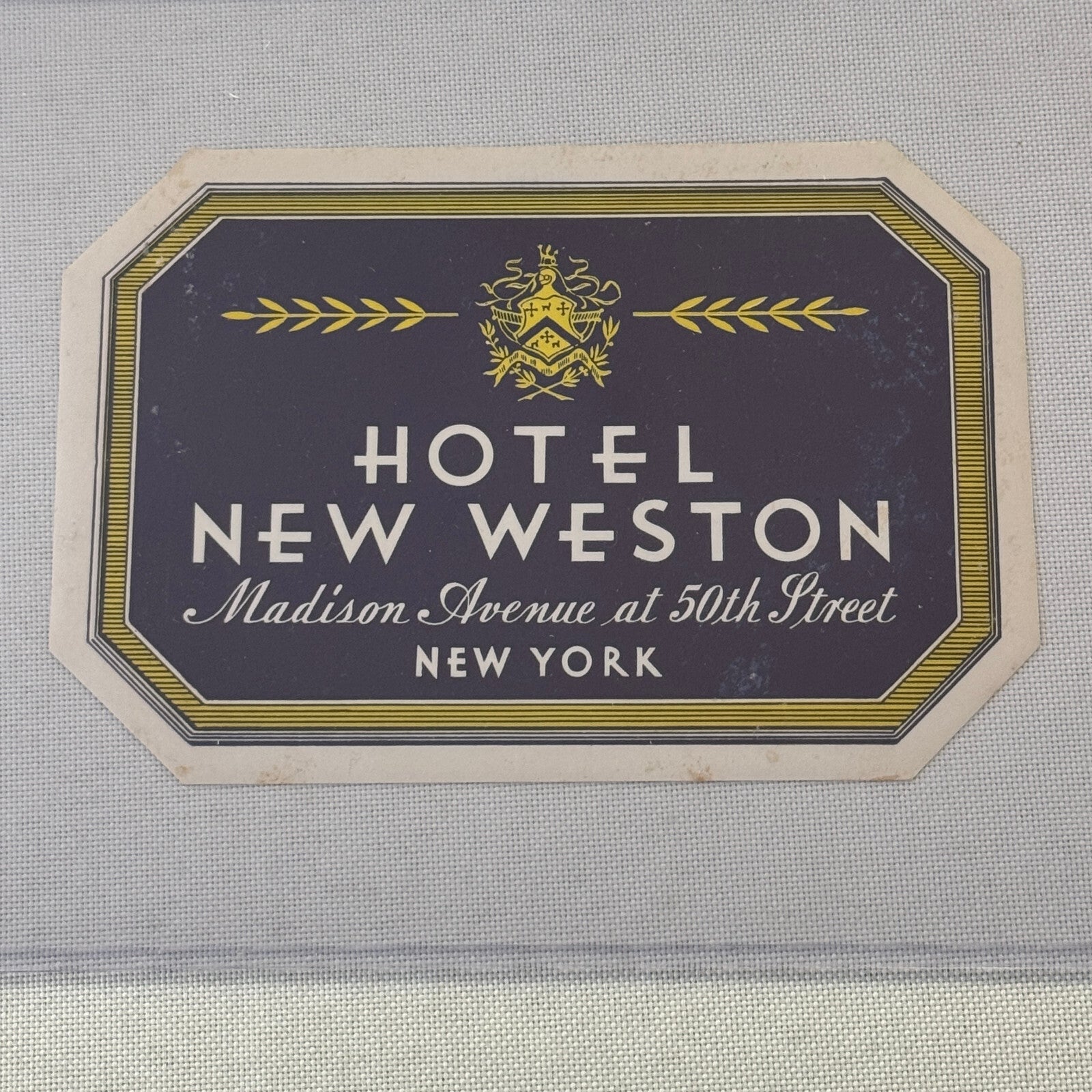 Vintage Hotel Travel Label Hotel New Weston Madison Avenue New York NY