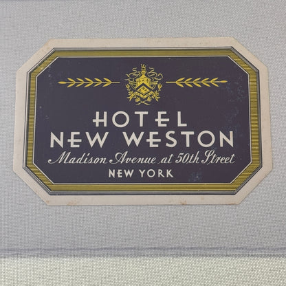 Vintage Hotel Travel Label Hotel New Weston Madison Avenue New York NY