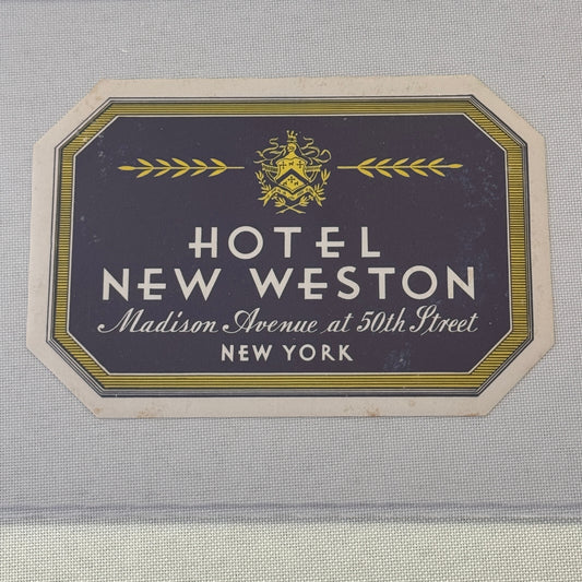 Vintage Hotel Travel Label Hotel New Weston Madison Avenue New York NY