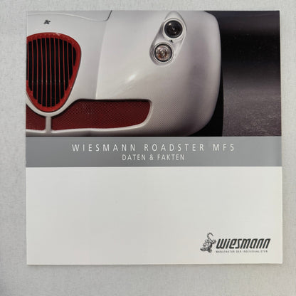 2009 Wiesmann Roadster MF5 Brochure Catalog Sports Car GERMAN Text