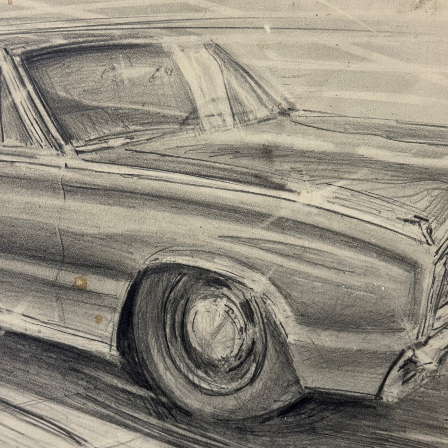 Dodge Charger Vintage Car Illustration Drawing Sketch Original Art Signed