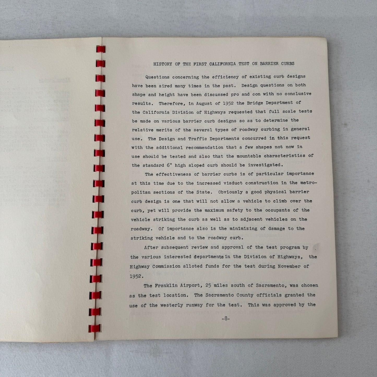 1953 California Civil Engineering Road Construction Report Curb Test Automobile