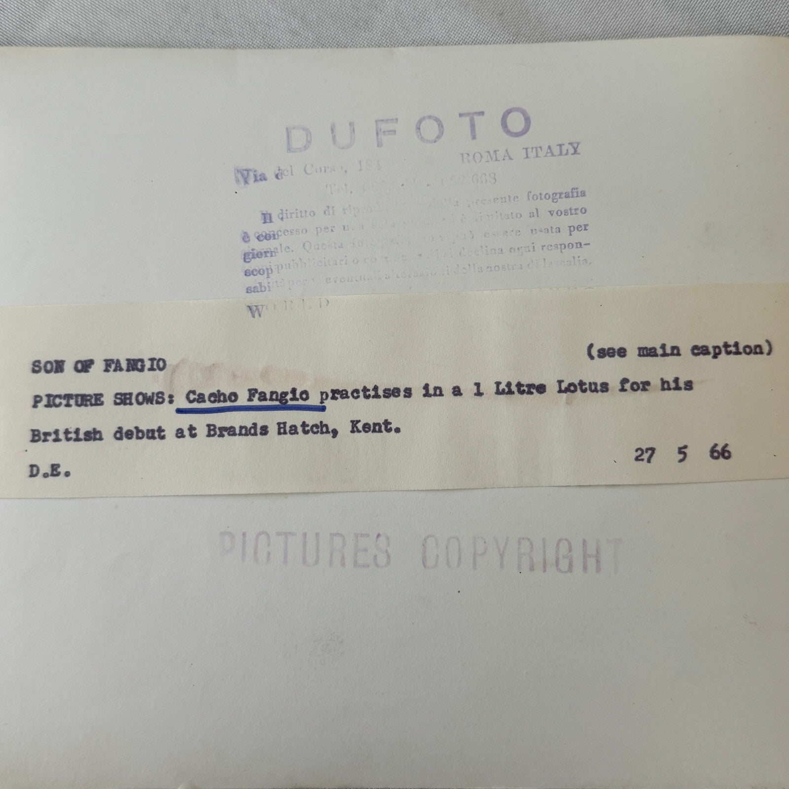 Juan Manuel Fangio Son Cacho Fangio Brands Hatch UK Press Photo Photograph