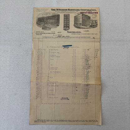 McIntosh Hardware Corporation Cleveland 1908 Receipt Invoice Document Antique