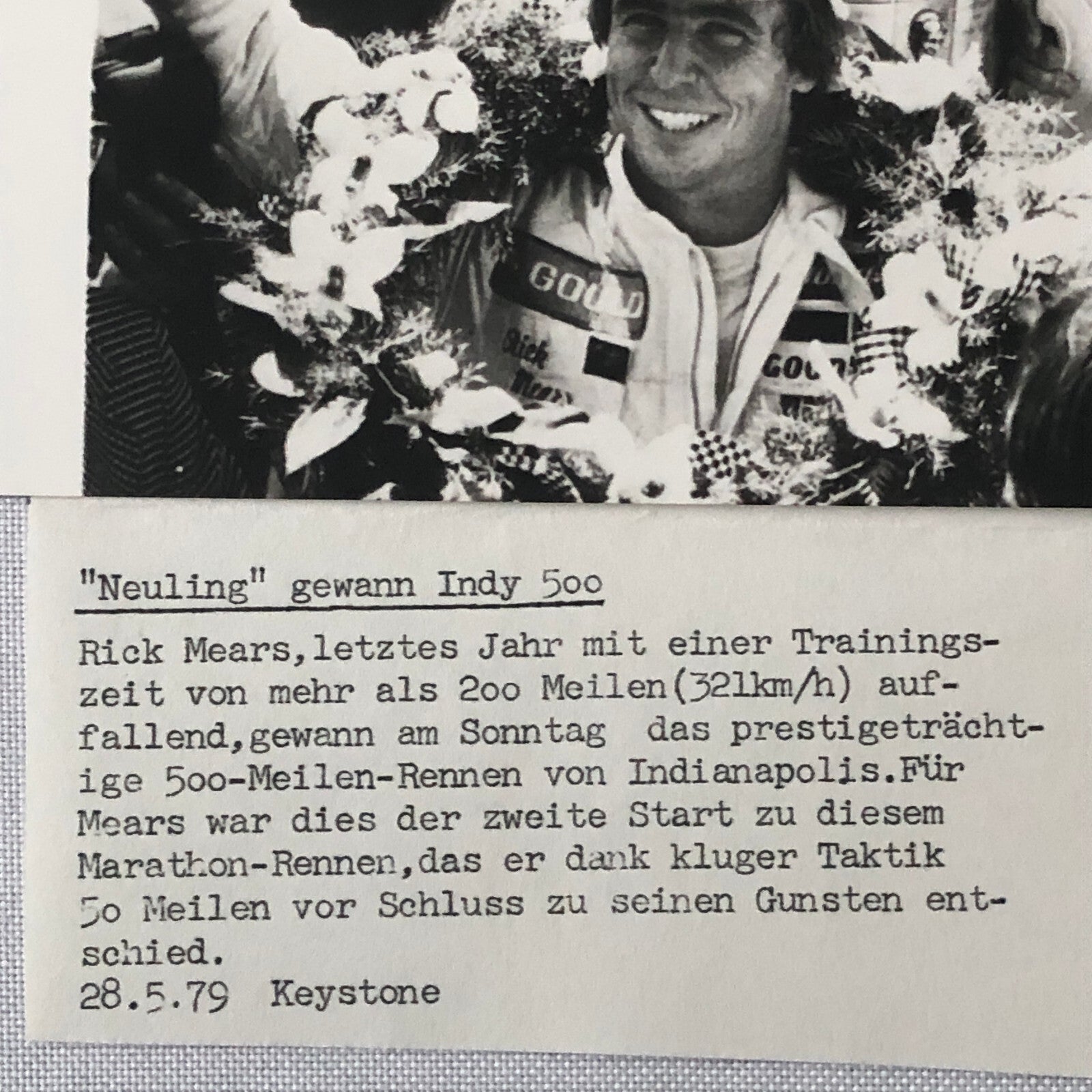 Vintage Indy Indianapolis Racing Photograph Rick Mears 1979 Keystone GERMAN Text