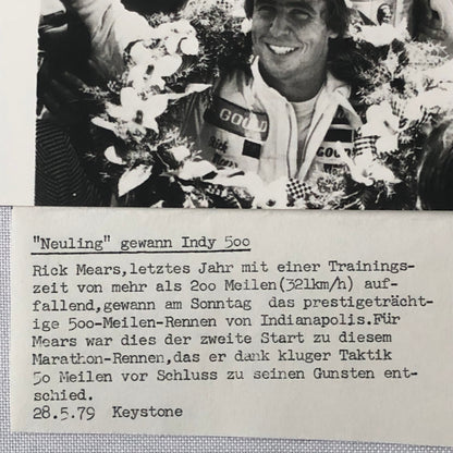 Vintage Indy Indianapolis Racing Photograph Rick Mears 1979 Keystone GERMAN Text