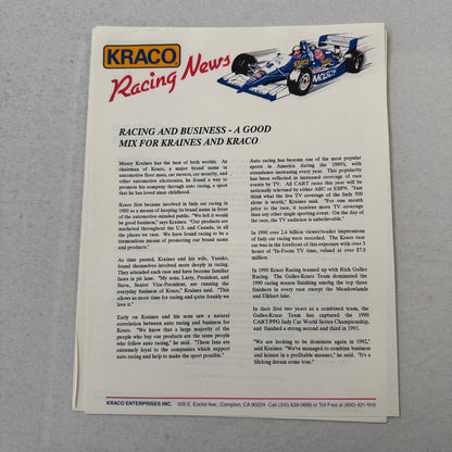 1992 Danny Sullivan Kraco Indy Car Racing Press Kit Brochure Photos Galmer Chevy