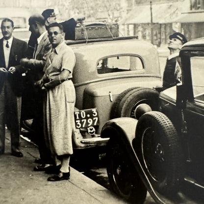Vintage Photograph Photo Print People with Car Automobile Street Scene European
