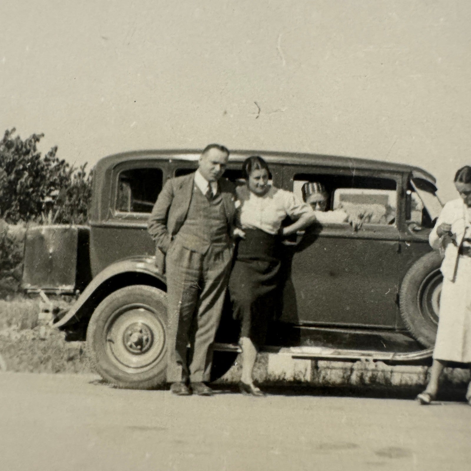 Vintage Photograph Photo Print People with Car Automobile European