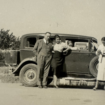 Vintage Photograph Photo Print People with Car Automobile European