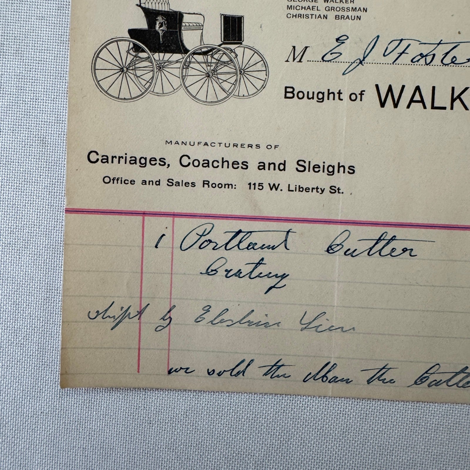 Walker and Company Receipt Letterhead Document 1908 Carriage Sleigh Ann Arbor MI