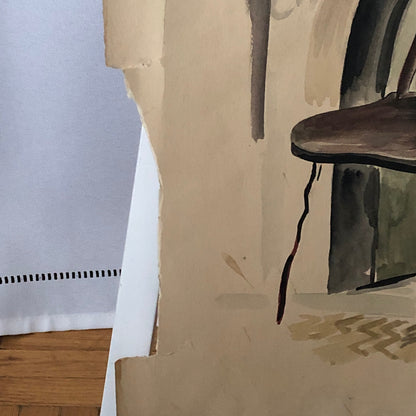 Vintage Painting Art Artwork Artist Arthur E Sudler Chair Fireplace Books