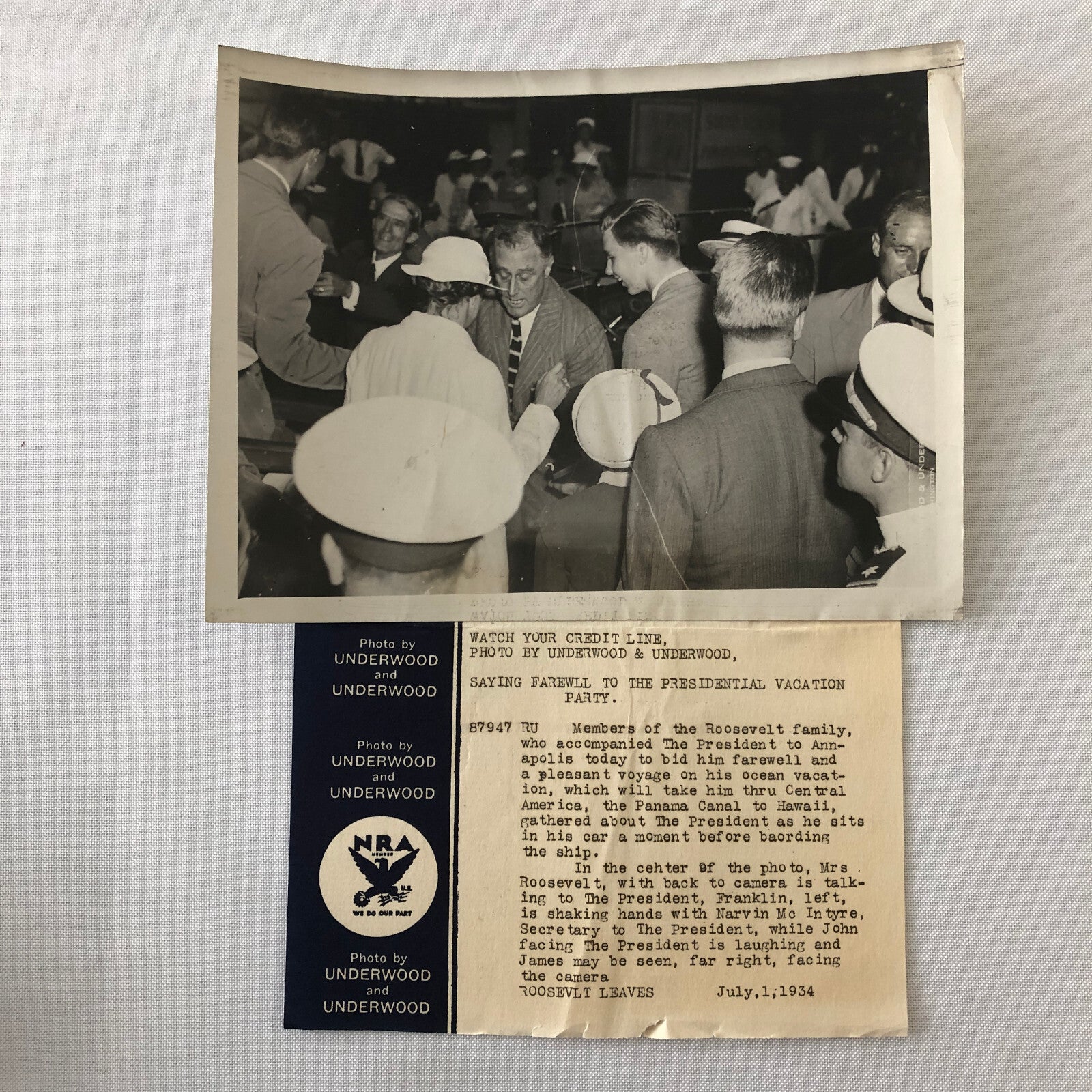 Press Photo Photograph President Franklin Roosevelt Leaves on Vacation 1934