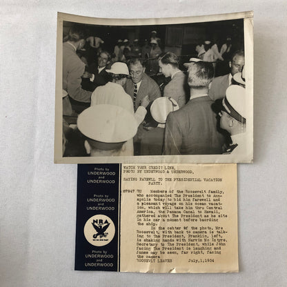 Press Photo Photograph President Franklin Roosevelt Leaves on Vacation 1934