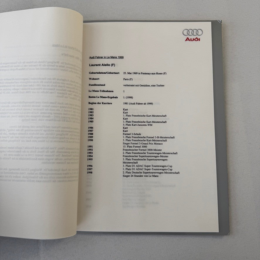 1999 Audi 24 Hours of LeMans Racing Team Press Kit Photos Brochure GERMAN