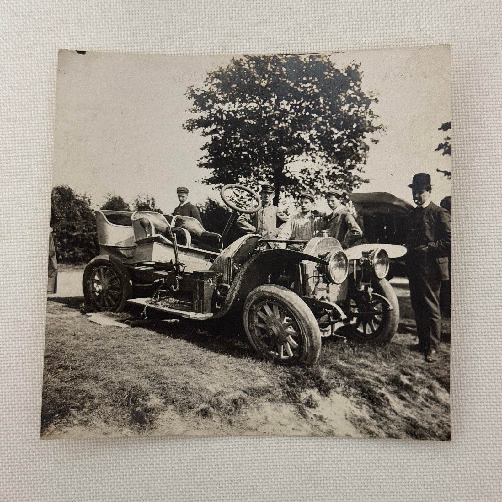 Vintage Photo Photograph Print People with Early Automobile Car Jalopy Wrecked