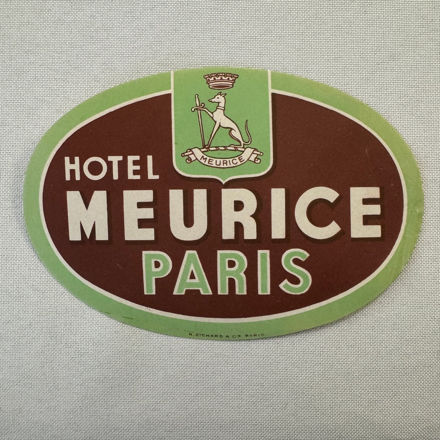 Vintage Hotel Travel Luggage Label Hotel Meurice Paris France French