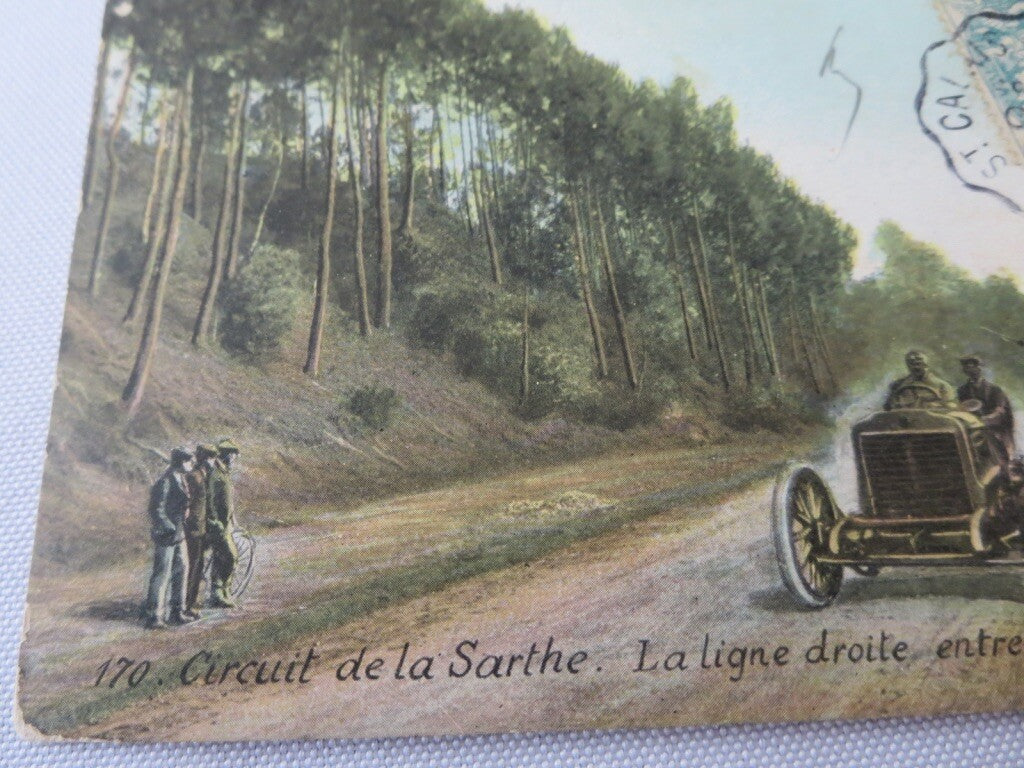 Early Postcard Circuit de la Sarthe Racing Car Post Card French France w/ Stamp 