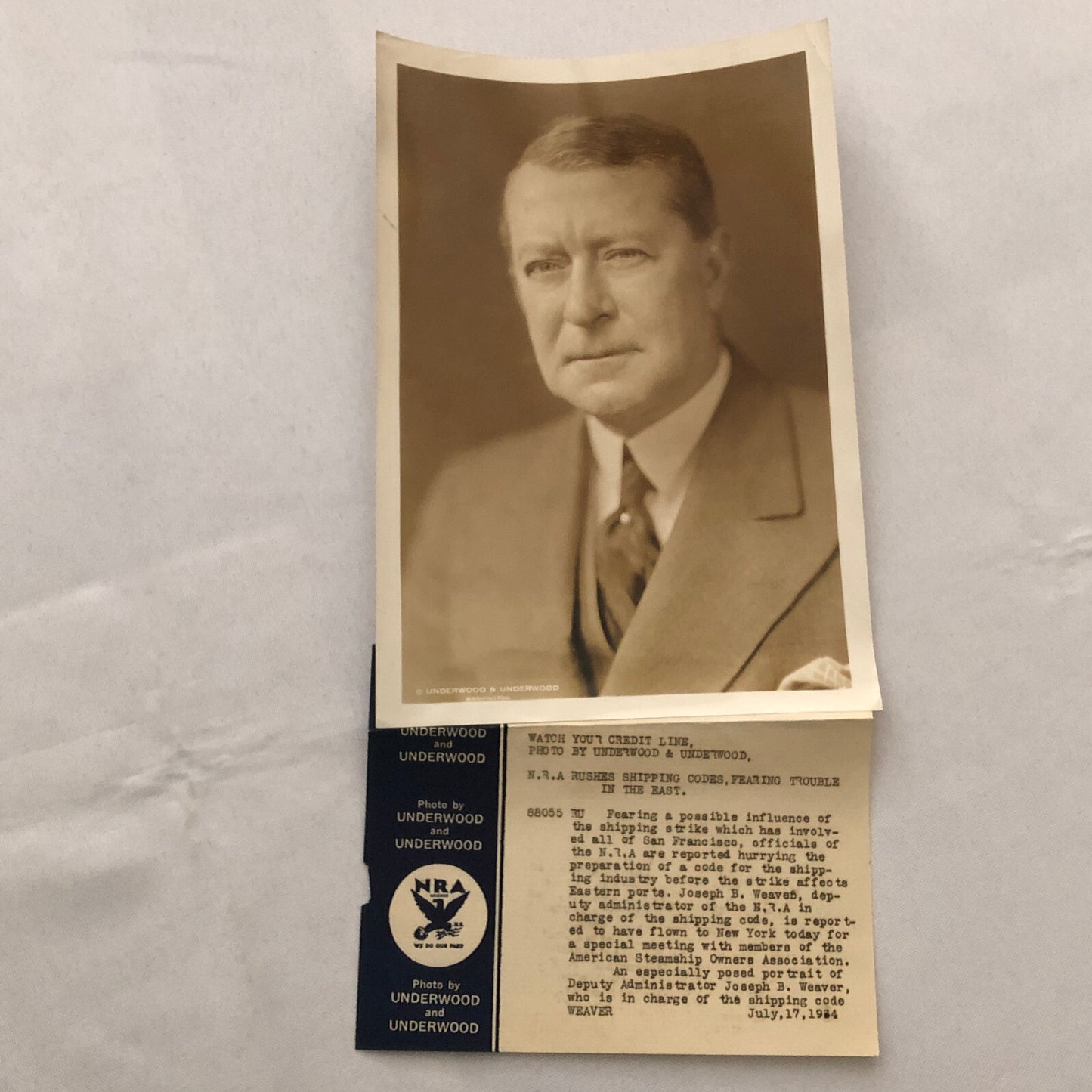 Press Photograph Photo NRA National Recovery Administration 1934 Shipping Code
