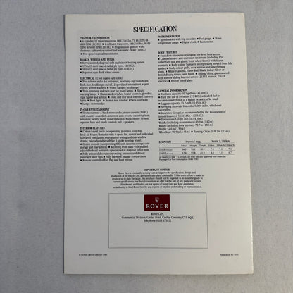 Rover 200 SX Car Sales Brochure Catalog Advertising Vintage Rover 200SX