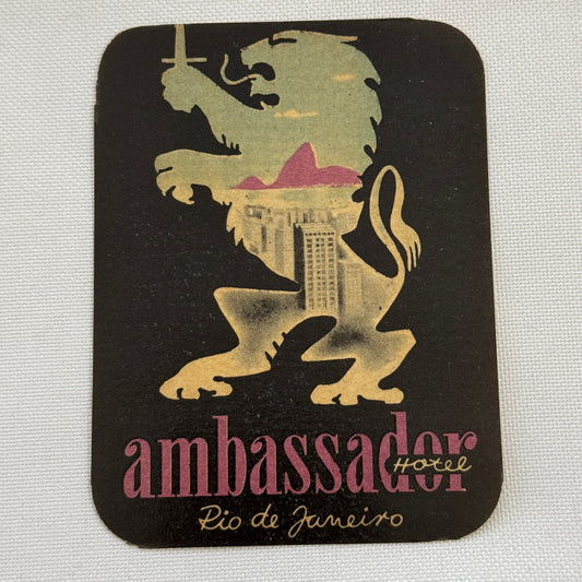 Vintage Travel Label Rio de Janeiro Brazil Brazilian Brasil Ambassador Hotel