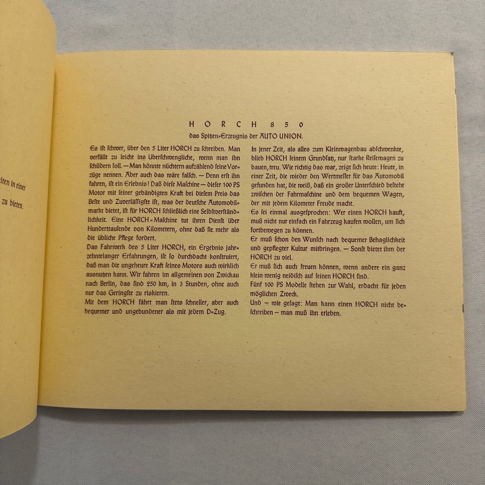 Auto Union Horch 850 Car Sales Brochure Catalog GERMAN Sports Cabriolet +