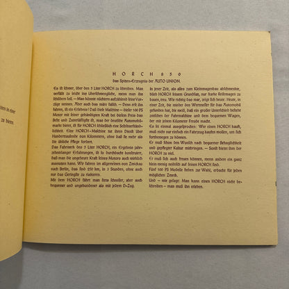 Auto Union Horch 850 Car Sales Brochure Catalog GERMAN Sports Cabriolet +