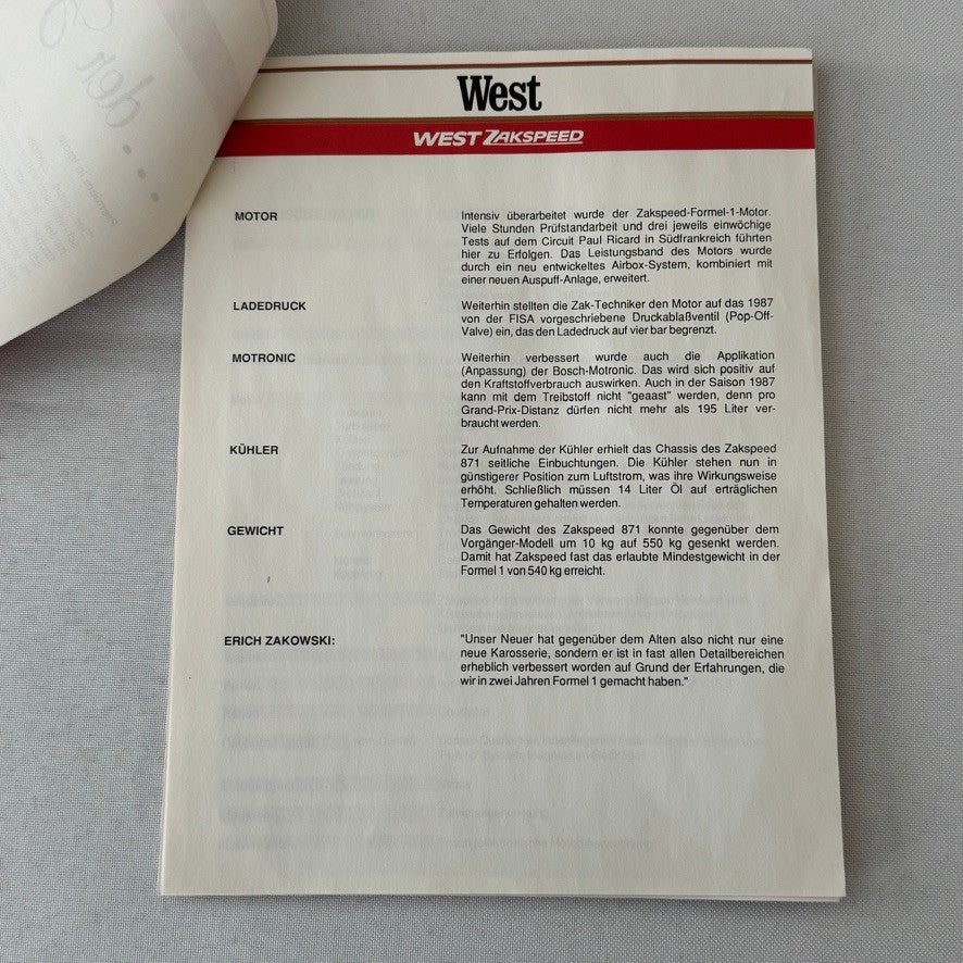 1987 West Zakspeed Racing Team Press Kit Photos Slides Martin Brundle GERMAN