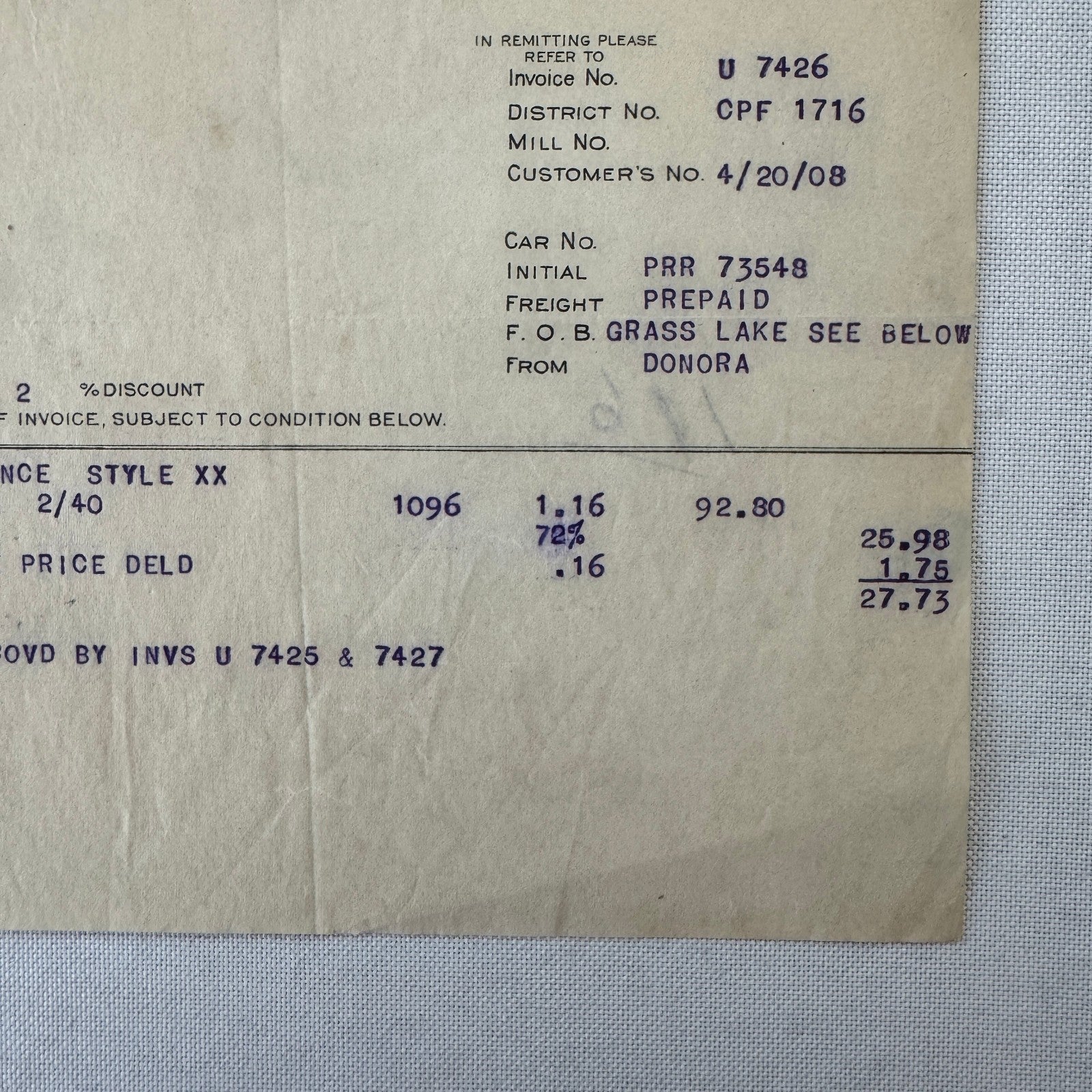 American Steel and Wire Company 1908 Receipt Invoice Document Vintage Chicago