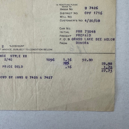 American Steel and Wire Company 1908 Receipt Invoice Document Vintage Chicago
