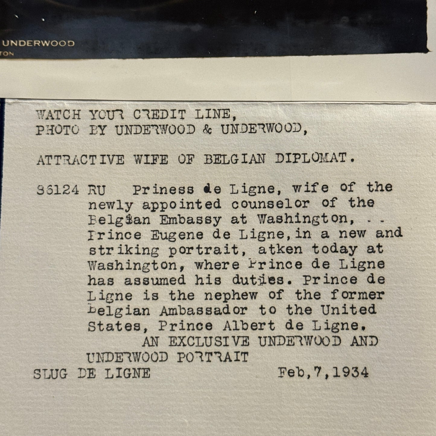 1934 Press Photo Photograph Wife of Belgian Diplomat Eugene de Ligne Fashion