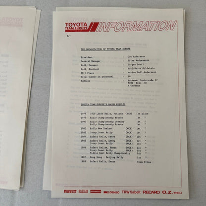 1988 Toyota Celica Rally Rallye Racing Press Kit Motorsport Race Photos Photo